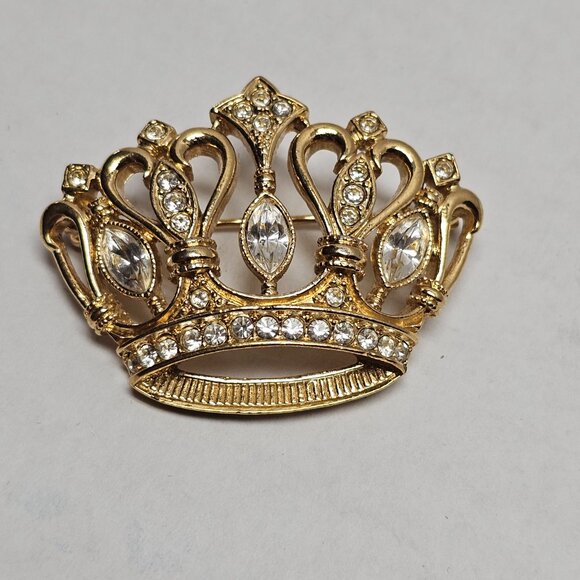 K J L KJL for Avon Gold Tone Rhinestones Jewels Brooch Pin Queen Crown Jewelry - Picture 6 of 8